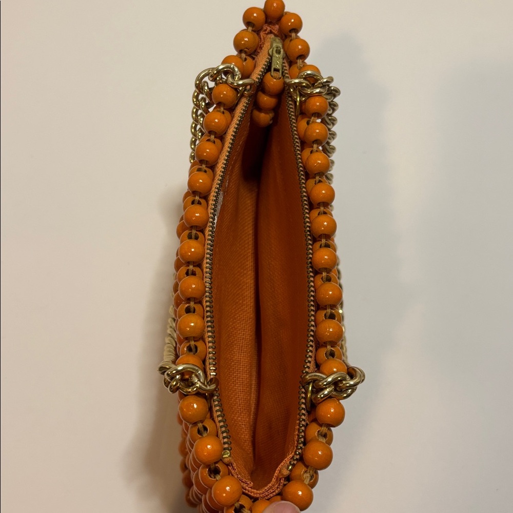 Vintage Jana Orange Wood Bead Gold Chain Purse Made in Japan - Picture 7 of 9